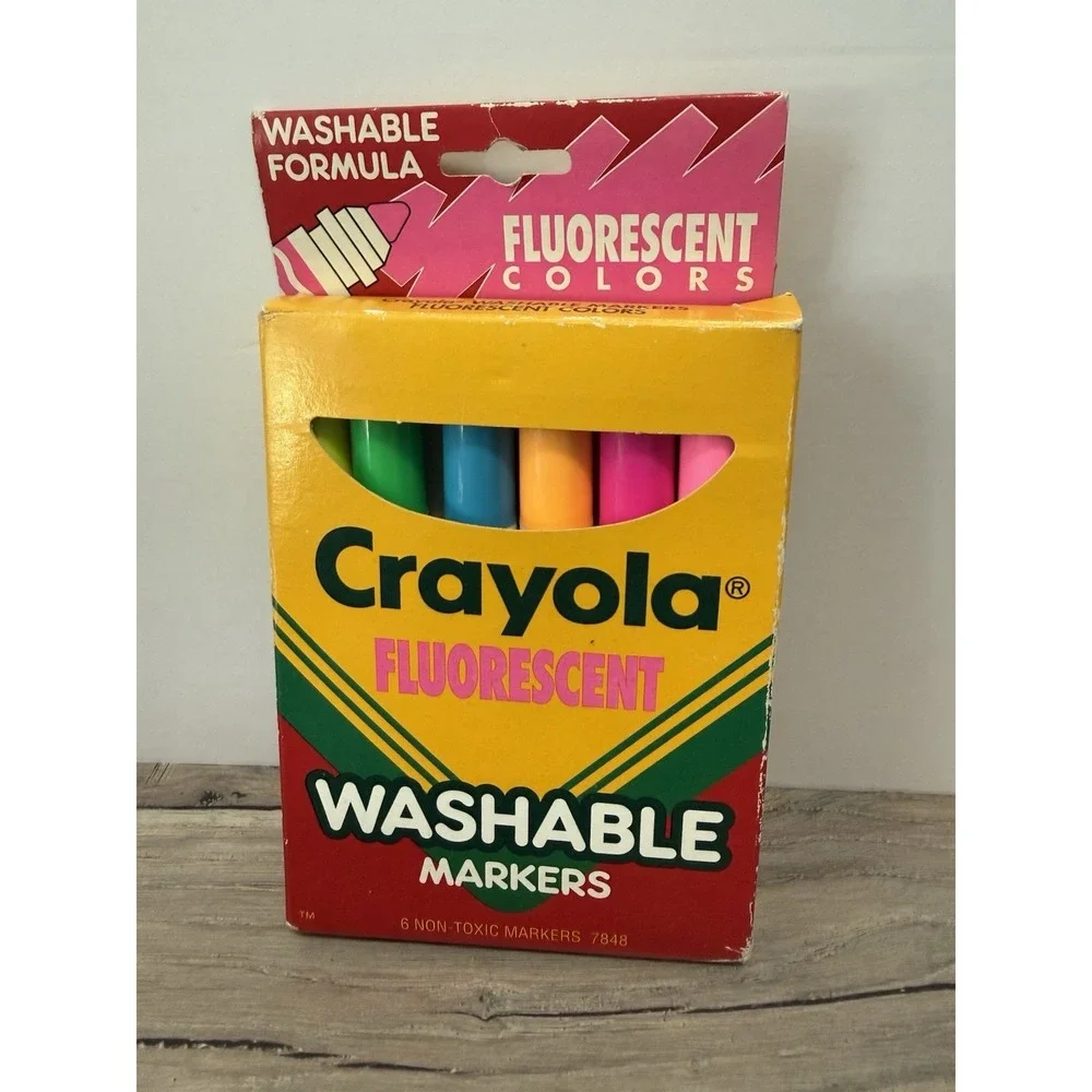 Vintage Binney & Smith Crayola Fluorescent Crayons 8 Count Box Markers 6 Count